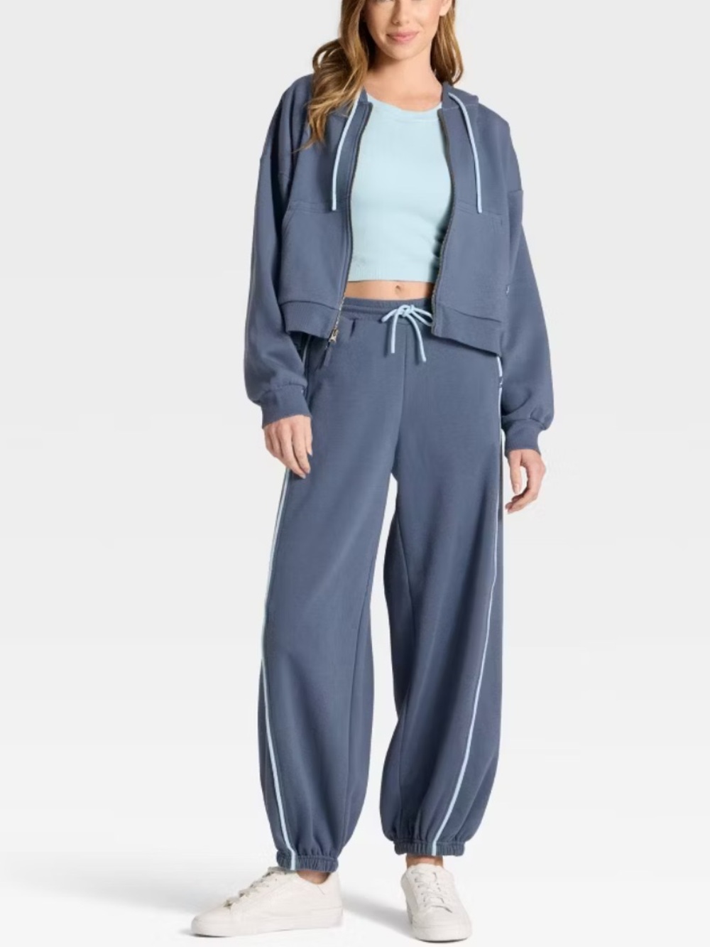 JoyLab Barrel Leg Fleece Jogger Sweatpants Size Small Blue